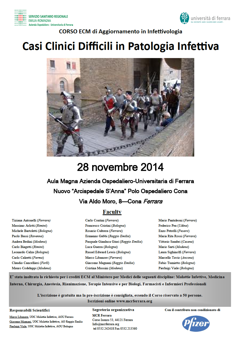 “Casi clinici difficili in Patologia Infettiva”: Il 28 novembre corso di aggiornamento a Cona