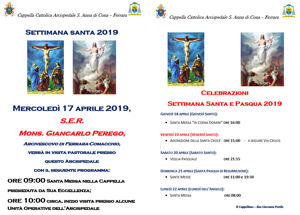 CELEBRAZIONI SETTIMANA SANTA: VISITA DI MONS. PEREGO E ATTIVITA’ PRESSO LA CHIESA DELL’OSPEDALE