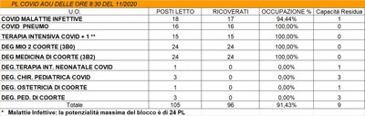 Situazione posti letto reparti Covid - 11 novembre 2020 - ore 8.30.jpg