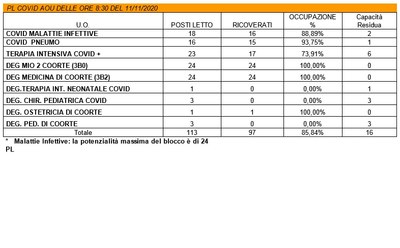 Situazione posti letto reparti Covid - 12 novembre 2020 - ore 8.30.jpg