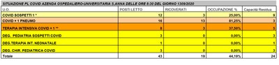 Situazione posti letto reparti Covid - 13 settembre 2020 - ore 8.30.jpg