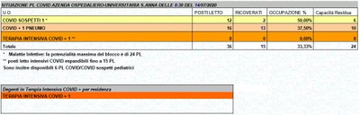 Situazione posti letto reparti Covid - 14 luglio 2020 - ore 8.30.jpg