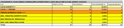 Situazione posti letto reparti Covid - 14 settembre 2020 - ore 8.30.jpg