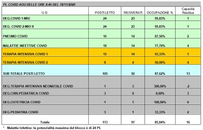 Situazione posti letto reparti Covid - 18 novembre 2020 - ore 8.30.jpg