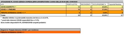 Situazione posti letto reparti Covid - 23 Agosto 2020 - ore 8.30.jpg