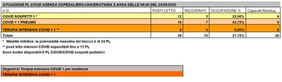 Situazione posti letto reparti Covid - 24 Agosto 2020 - ore 8.30.jpg
