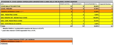 Situazione posti letto reparti Covid - 25 settembre 2020 - ore 8.30.jpg