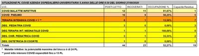 Situazione posti letto reparti Covid - 27 settembre 2020 - ore 8.30.jpg