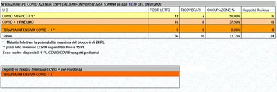 Situazione posti letto reparti Covid - 9 luglio 2020 - ore 18.30.jpg