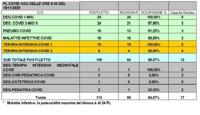 Situazione posti letto reparti Covid -19 novembre 2020 - ore 8.30.jpg