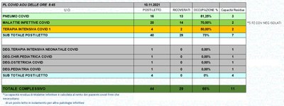 Situazione posti letto reparti Covid 10 novembre 2021 - ore 8.30.jpg