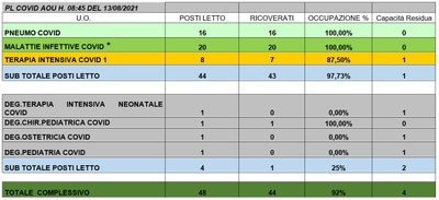 Situazione posti letto reparti Covid 13 Agosto 2021 - ore 8.45.jpg