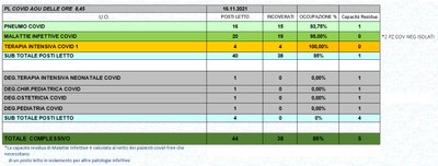 Situazione posti letto reparti Covid 16 novembre 2021 - ore 8.30.jpg