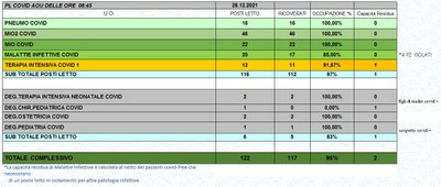 Situazione posti letto reparti Covid 28 Dicembre 2021 - ore 8.45.jpg
