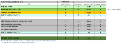 Situazione posti letto reparti Covid 28 ottobre 2021 - ore 8.45.jpg