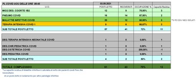 Situazione posti letto reparti Covid 3 settembre 2021 - ore 8.30.jpg