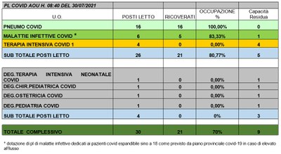 Situazione posti letto reparti Covid 30 luglio 2021 - ore 8.40.jpg