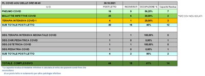Situazione posti letto reparti Covid 30 ottobre 2021 - ore 8.30.jpg