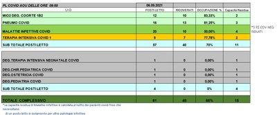Situazione posti letto reparti Covid 6 settembre 2021 - ore 8.30.jpg