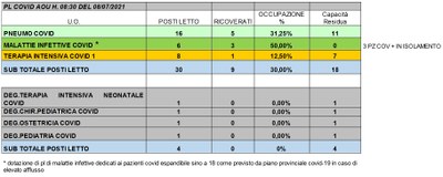 Situazione posti letto reparti Covid 8 Luglio 2021 - ore 8.30.jpg