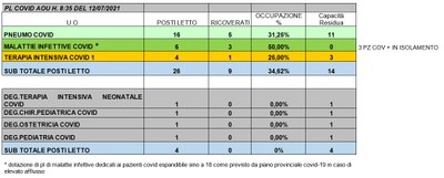 Situazione posti letto reparti Covid12 luglio 2021 - ore 8.30.jpg