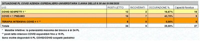 Situazione posti letto reparti Covid - 1 agosto 2020 - ore 8.30