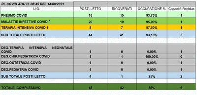 Situazione posti letto reparti Covid 14 Agosto 2021 - ore 8.45.jpg