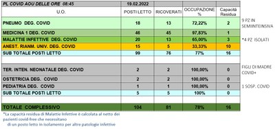 Situazione posti letto reparti Covid 19 Febbraio 2022 - ore 8.45.jpg