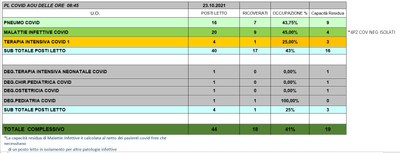 Situazione posti letto reparti Covid 23 ottobre 2021 - ore 8.45.jpg