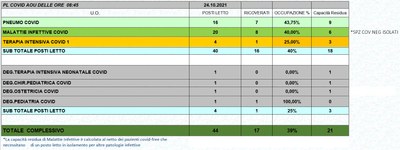 Situazione posti letto reparti Covid 24 ottobre 2021 - ore 8.45.jpg
