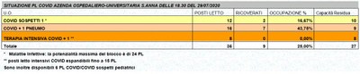 Situazione posti letto reparti Covid - 29 luglio 2020 - ore 18.30