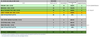 Situazione posti letto reparti Covid 29 marzo 2022 - ore 8.45.jpg