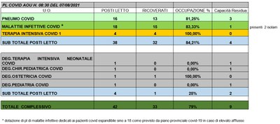 Situazione posti letto reparti Covid 7 agosto 2021 - ore 8.30.jpg