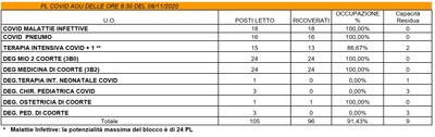Situazione posti letto reparti Covid - 8 novembre 2020 - ore 8.30.jpg