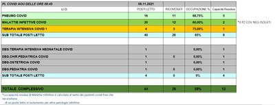 Situazione posti letto reparti Covid 8 novembre 2021 - ore 8.45.jpg