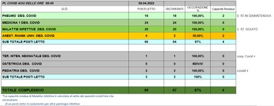Situazione posti letto reparti Covid 9 aprile 2022 - ore 8.45.jpg