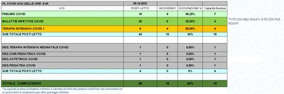 Situazione posti letto reparti Covid 9 ottobre 2021 - ore 8.45.jpg