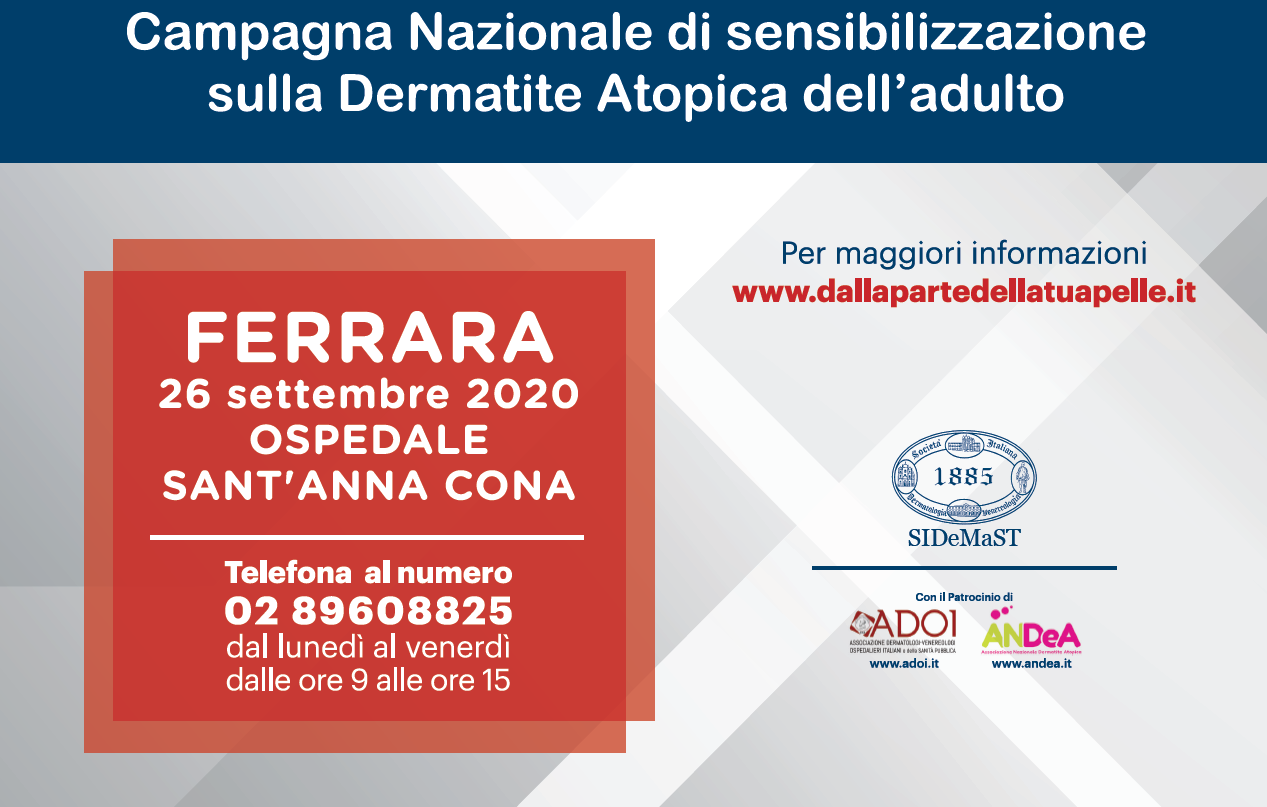 DERMATITE ATOPICA DELL’ADULTO: IL 26 SETTEMBRE CONSULTI DERMATOLOGICI GRATUITI A FERRARA
