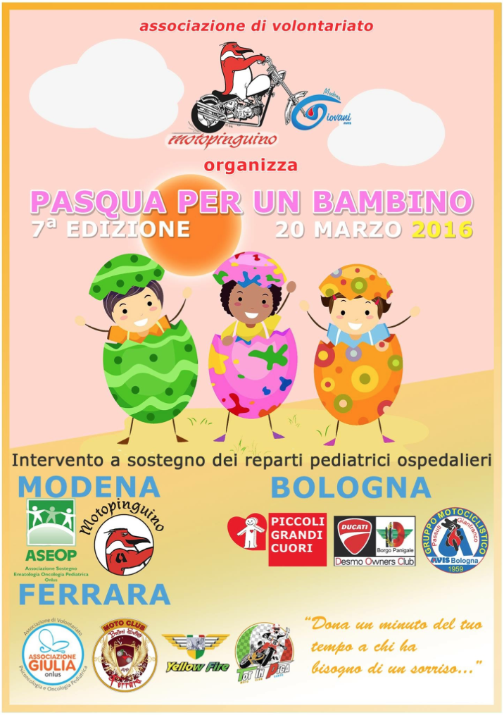 DOMENICA 20 MARZO A CONA IL MOTO RADUNO “PASQUA PER UN BAMBINO”