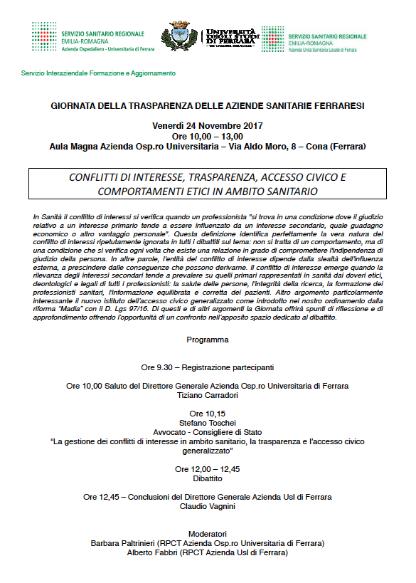 Conflitti di interesse, trasparenza, accesso civico e comportamenti etici in ambito sanitario