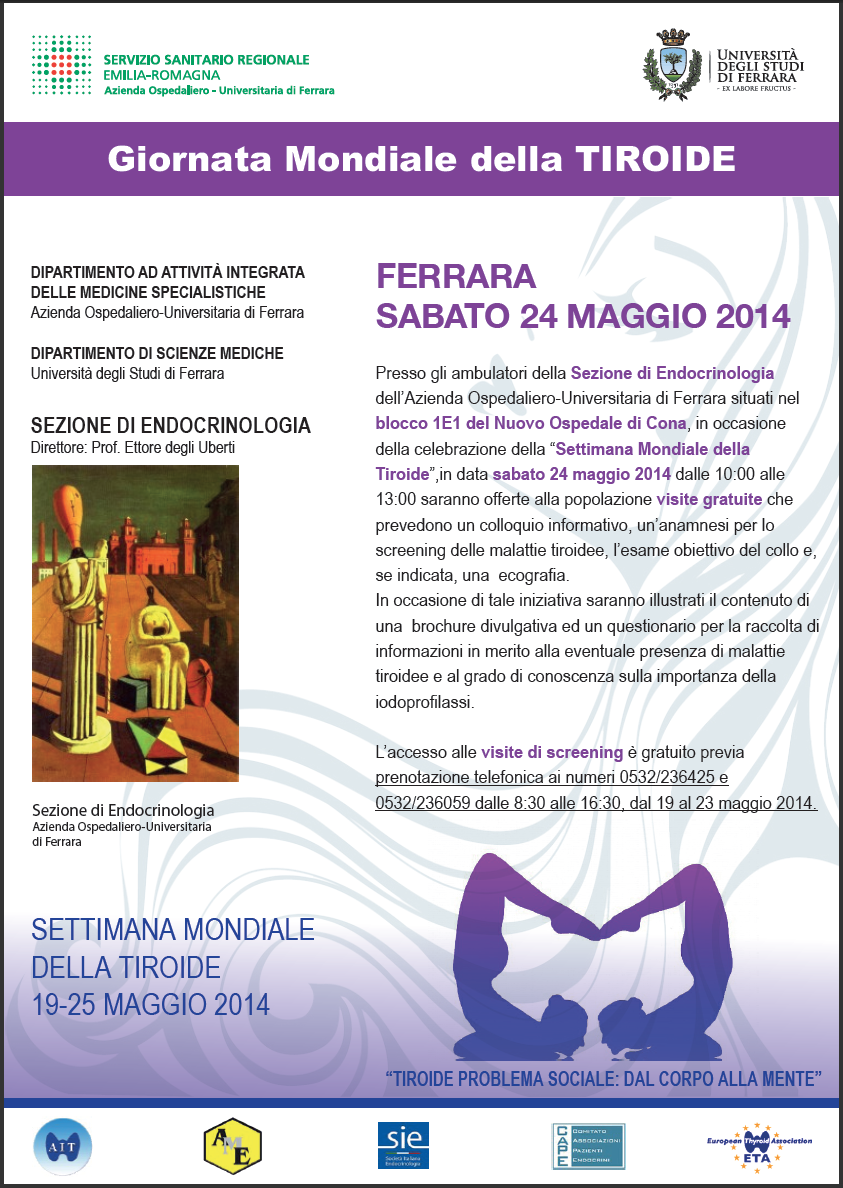 GIORNATA MONDIALE DELLA TIROIDE: AL S. ANNA SABATO 24 MAGGIO SARA’ POSSIBILE FARSI VISITARE GRATUITAMENTE