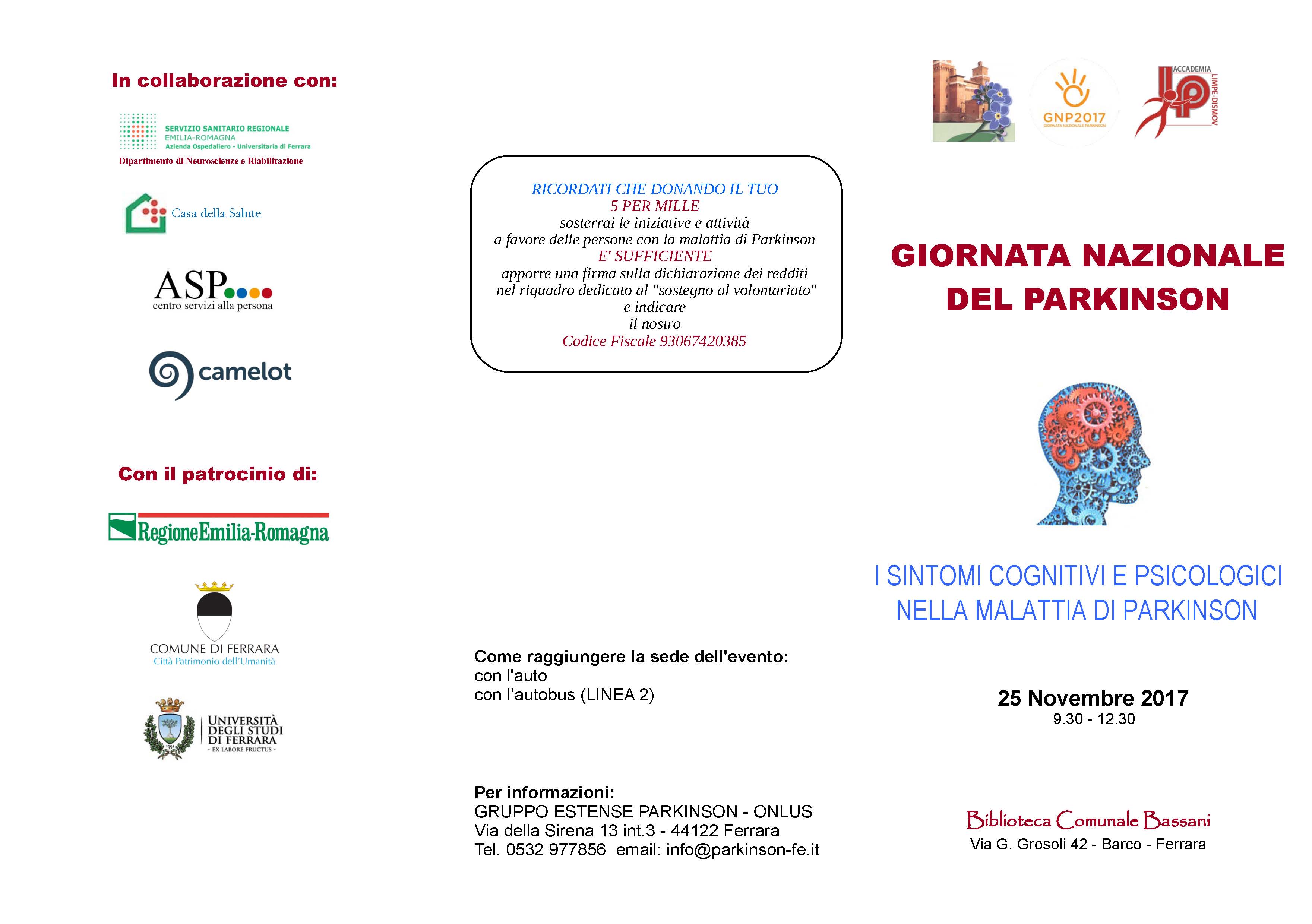 I SINTOMI COGNITIVI E PSICOLOGICI NELLA MALATTIA DI PARKINSON: SABATO 25 NOVEMBRE UN INCONTRO ALLA BIBLIOTECA BASSANI