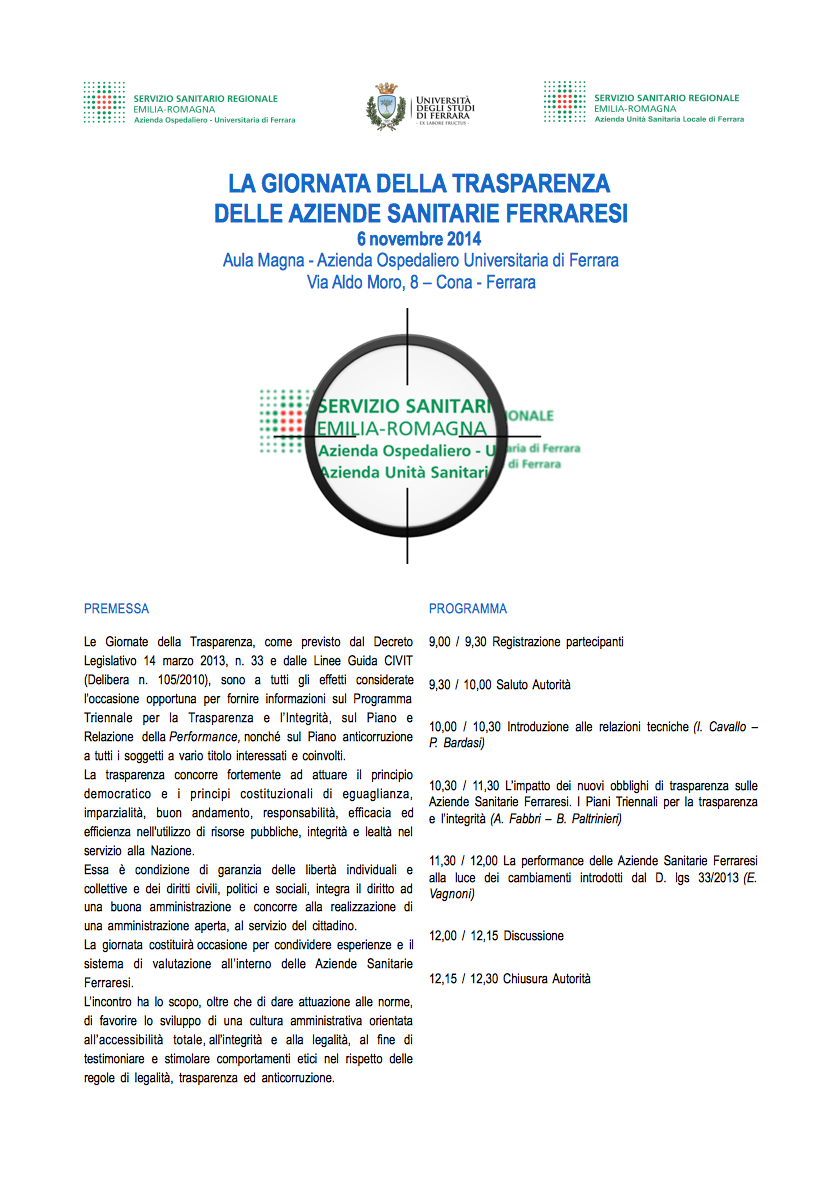 LA GIORNATA DELLA TRASPARENZA  DELLE AZIENDE SANITARIE FERRARESI