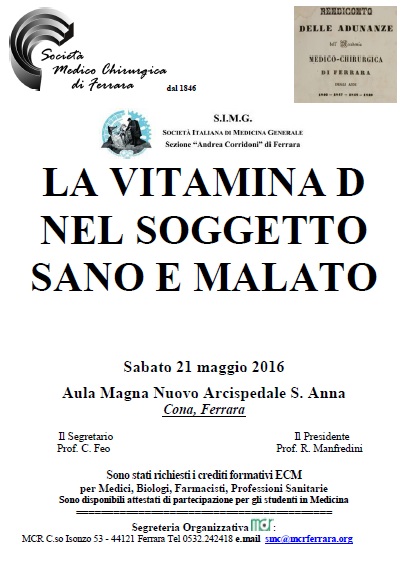 Sabato 21 maggio il Convegno: "La vitamina D nel soggetto sano e malato"