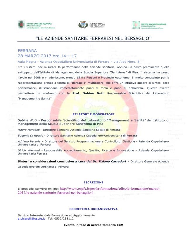 MISURARE LE PERFORMANCE DELLE AZIENDE SANITARIE:  SE NE PARLA IL 28 MARZO A CONA