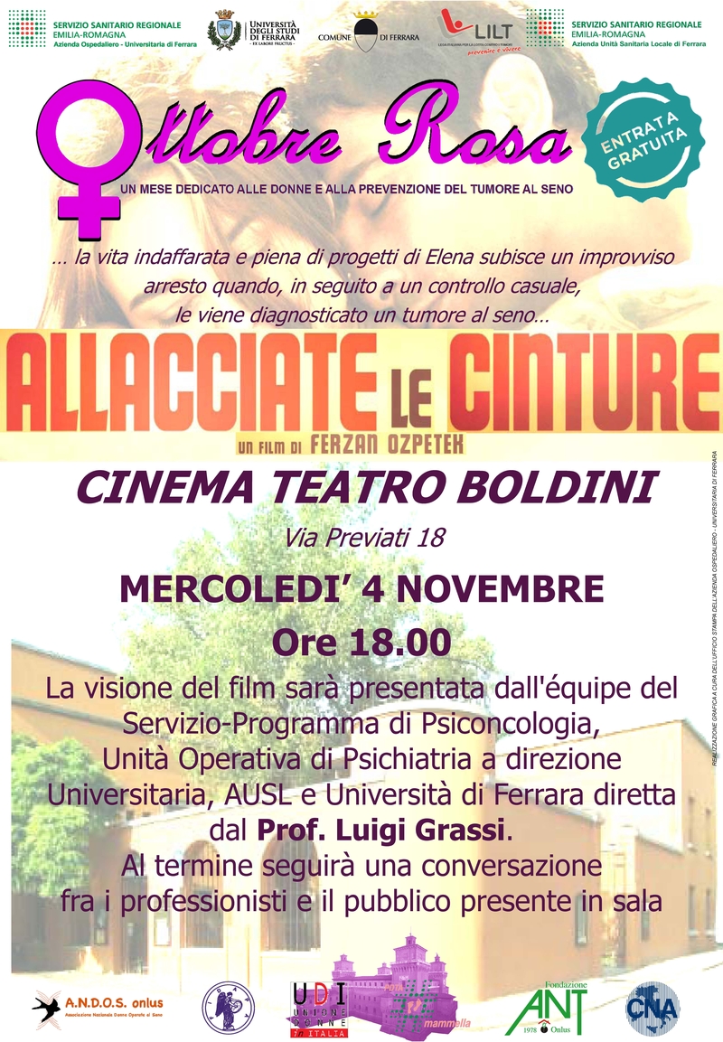 "Ottobre Rosa" Ultimo appuntamento con il Film "Allacciate le cinture" proiettato al Boldini