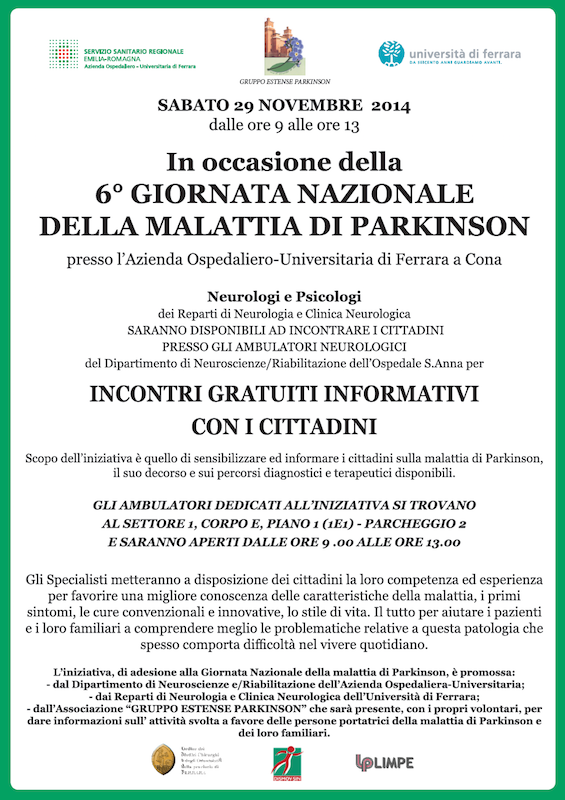 Sabato 29 novembre PARKINSON in PRIMO PIANO a Cona