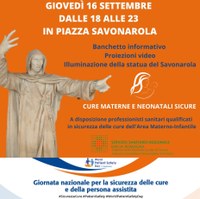 VIDEOPROIEZIONI, BANCHETTO INFORMATIVO, ILLUMINAZIONE E CONVEGNO PER LA GIORNATA NAZIONALE PER LA SICUREZZA DELLE CURE
