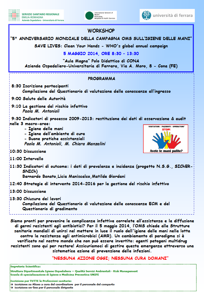 Workshop “5° Anniversario Mondiale della campagna OMS sull'igiene delle mani”